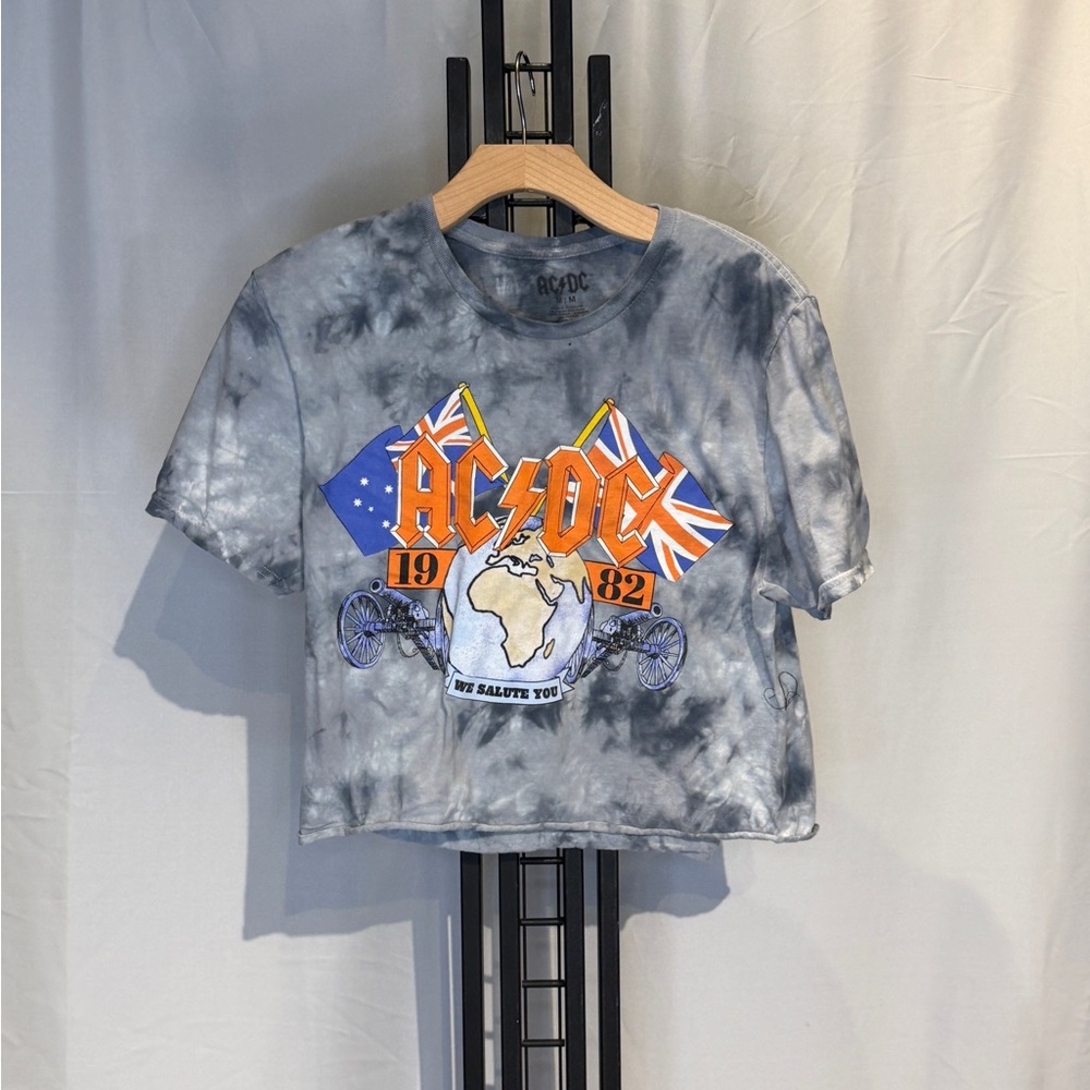 AC/DC Gray Tie-Dye Crop Top with Graphic